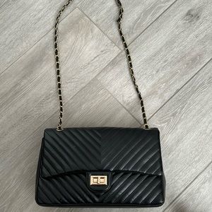 Black quilted vegan leather